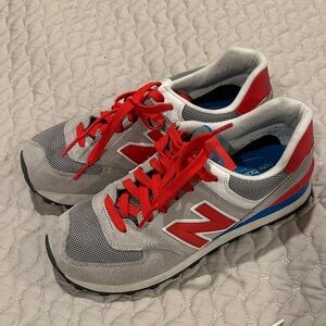 New Balance Gray Sneakers with Red and Blue Accents